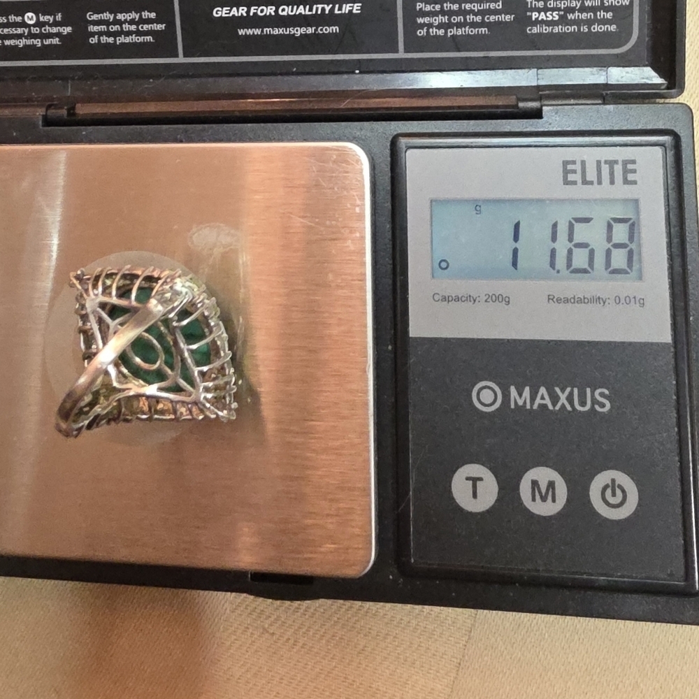 925 STERLING GENIUNE GREEN MALICHITE & PERIDOT STATEMENT RING SZ 7  11.68 Gr - Picture 6 of 6